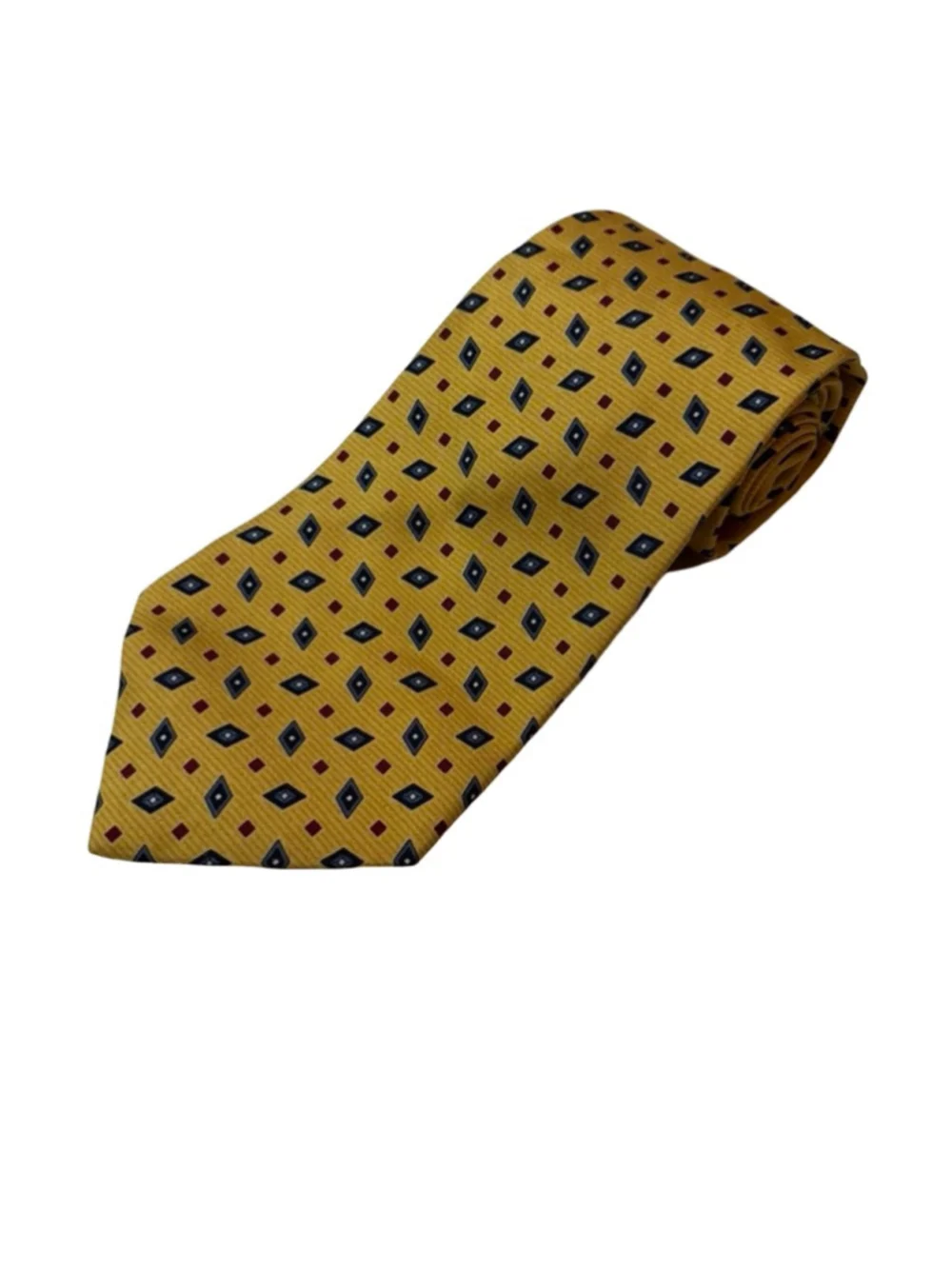 Brooks Brothers Silk Tie Yellow Geometric Diamond Pattern Classic USA Designer